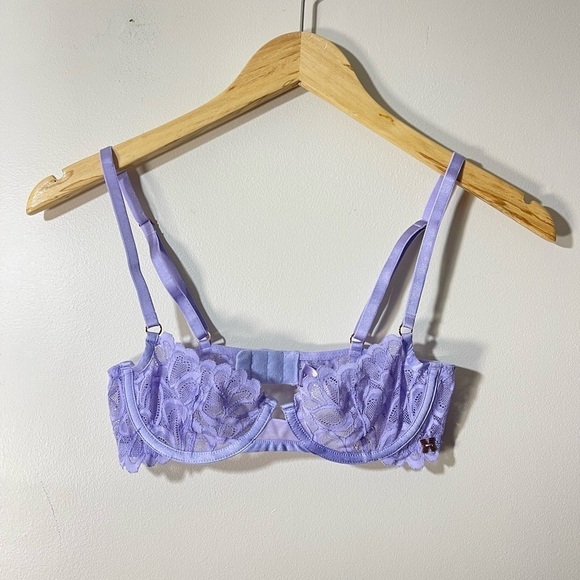 Savage x Fenty Savage Not Sorry Unlined Lace Balconette Bra in Lavender 32B - Picture 6 of 11